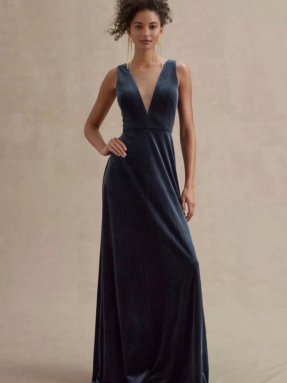 Jenny Yoo Deep Navy Velvet V-Neck Maxi Dress